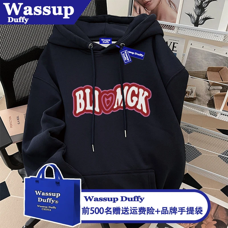 美式小众设计感字母印花连帽卫衣男女款秋冬潮牌加绒加厚宽松外套