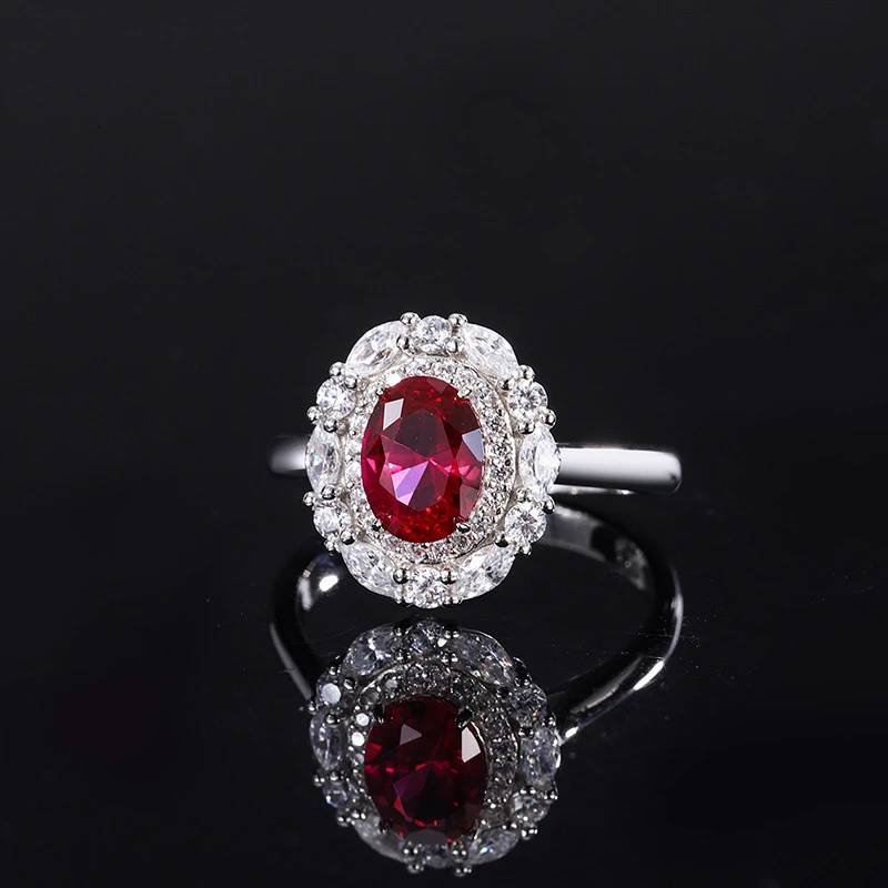 合金合成锆石戒指 『玥珊珠宝』甜美风女中国红简约饰品轻奢红色