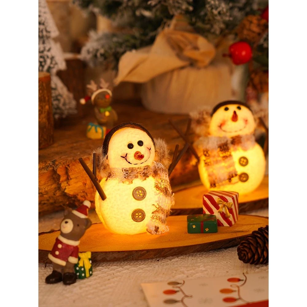 圣诞节装饰品发光小雪人围巾玩偶摆件氛围布置儿童圣诞小礼品礼物