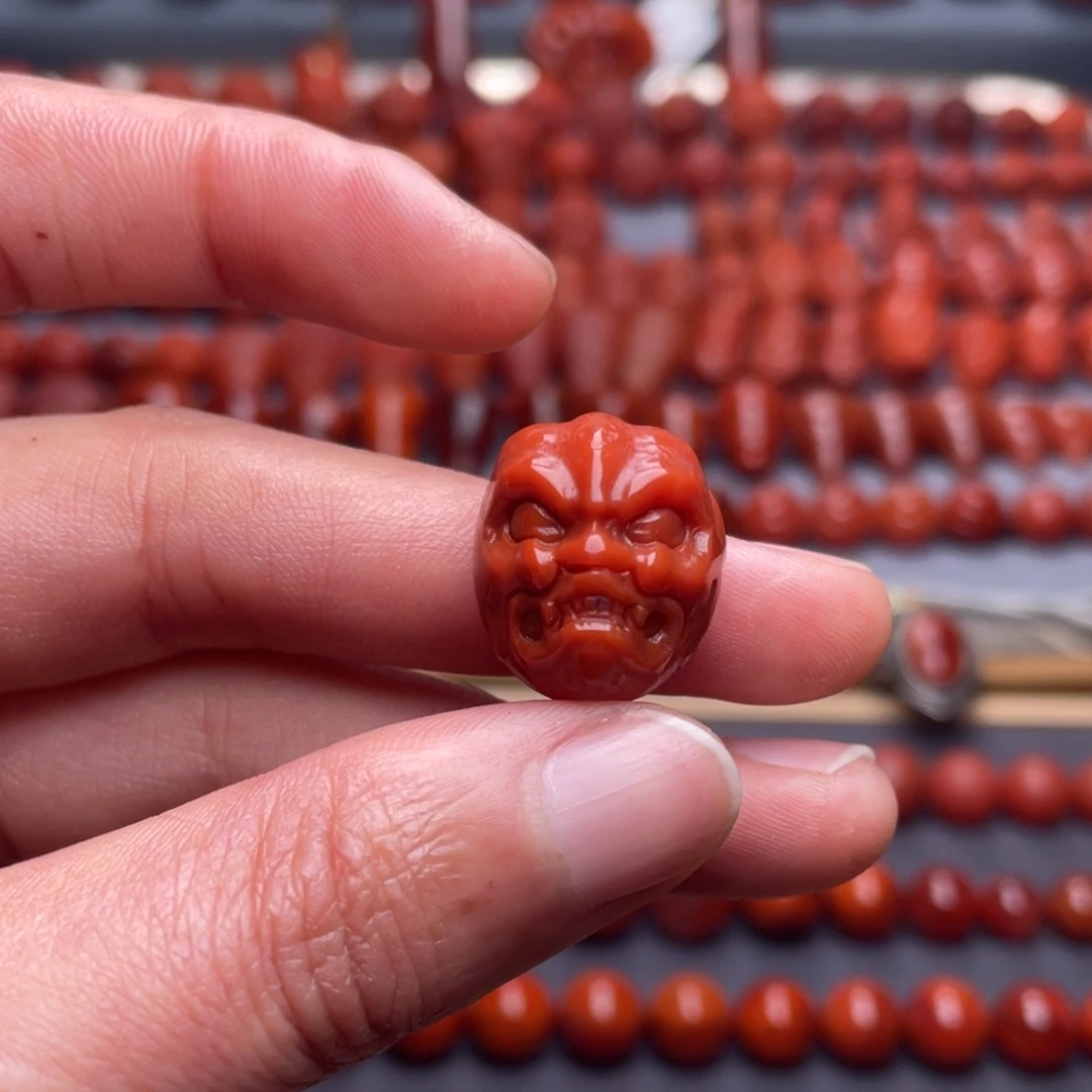 南红玛瑙未镶嵌其他W16瓦西偏锦红兽面配饰