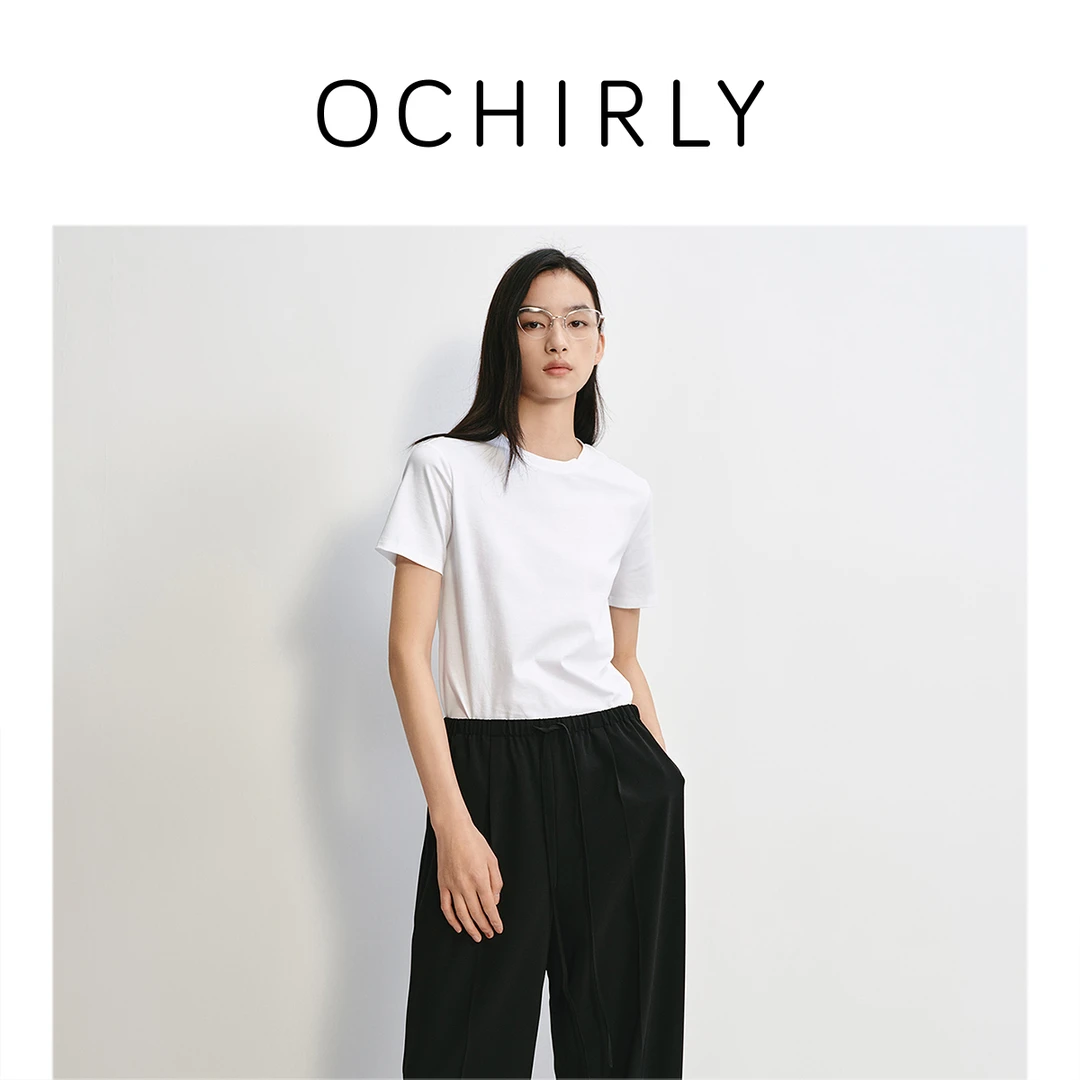 OCHIRLY欧时力100%高支长绒棉短袖t恤女上衣夏季商场同款2025新品