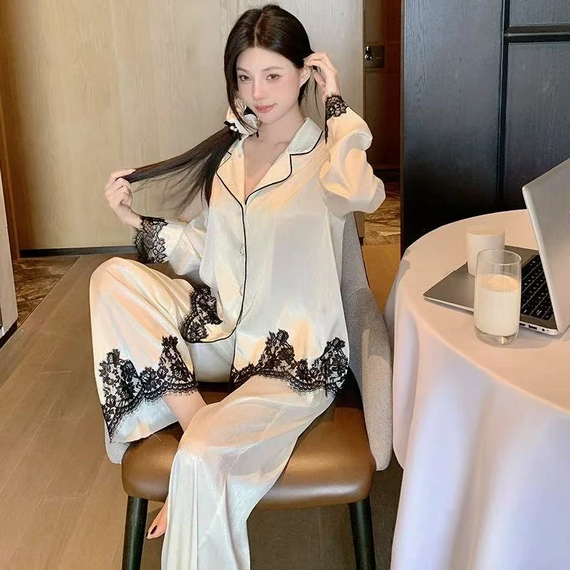 睡衣女款爆款2025新款高级感蕾丝花边冰丝睡衣春秋季可外穿家居服