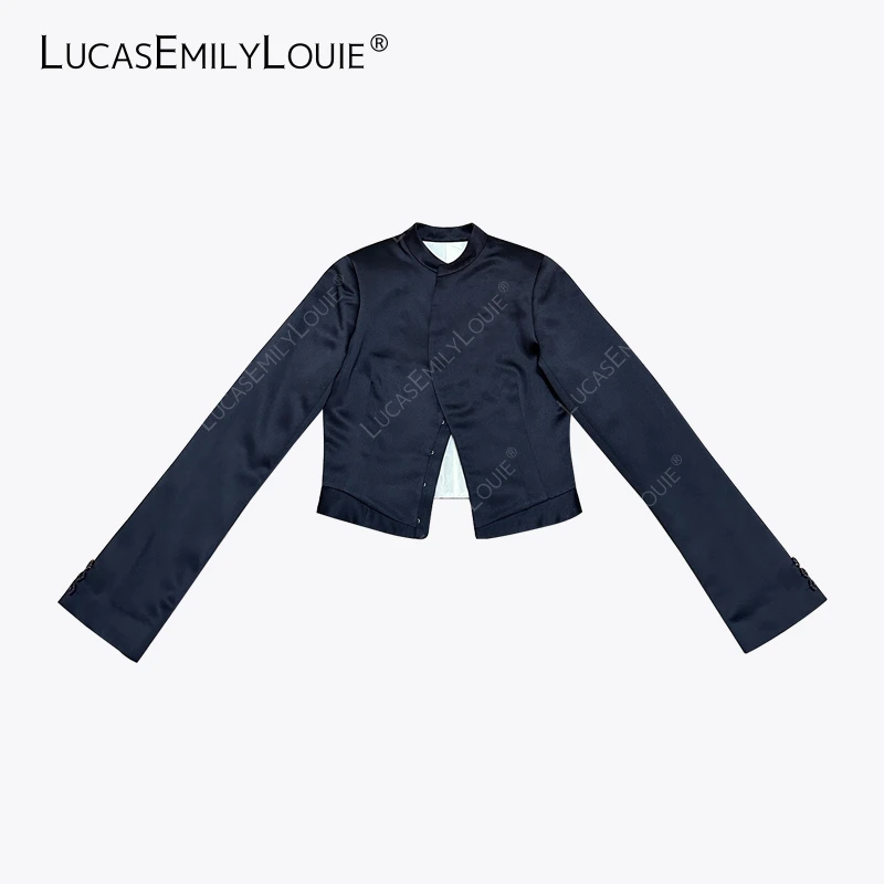 LUCASEMILYLOUIE 新中式复古立领斜开襟缎面感开衫外套2410345