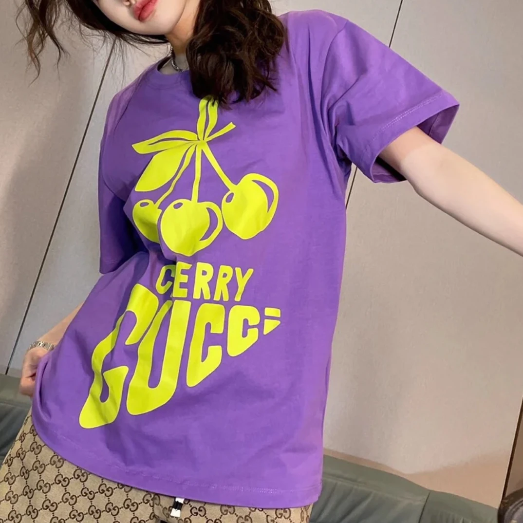 99新 GUCCI/古驰 99新GUCCI/古驰字母印花紫色短袖
