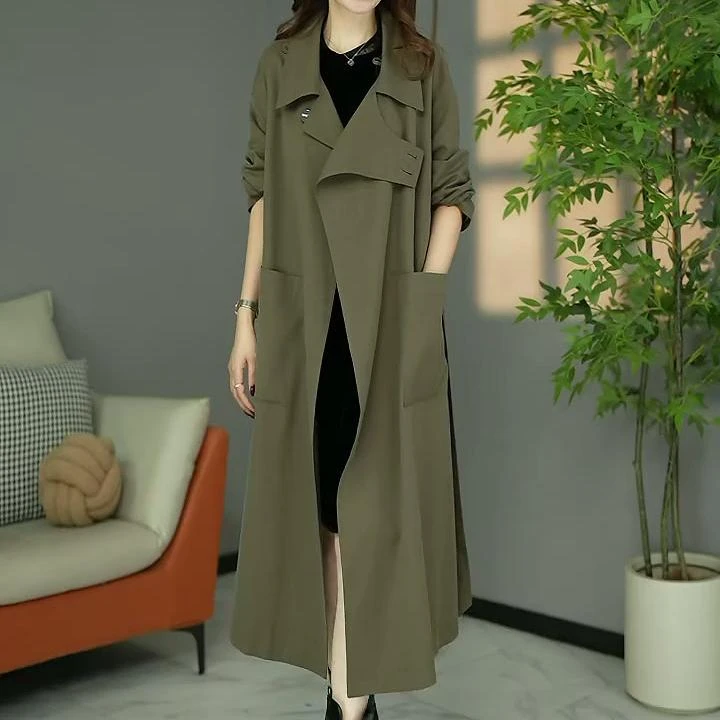 天丝棉2025秋季新款时尚轻奢欧版宽松大气修身中长款风衣外套M-XL