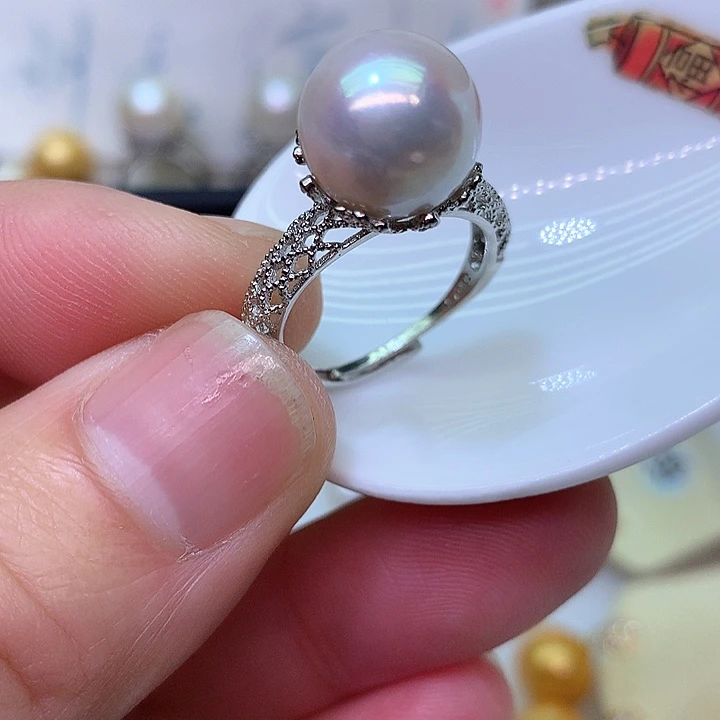 银S925镶嵌耳饰淡水珍珠