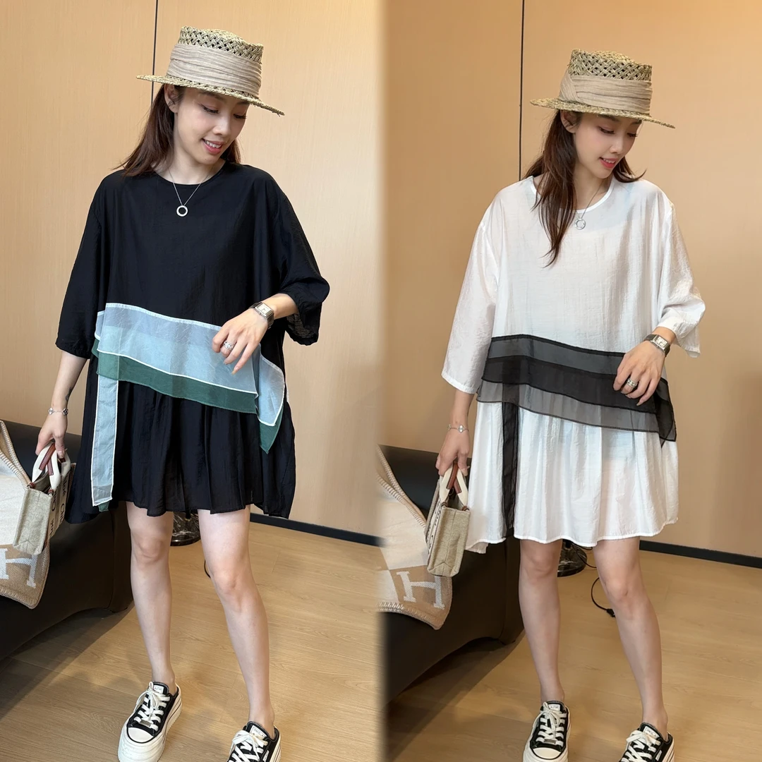 二姐的宝藏夏季新款韩版时尚复古设计娃娃款撞色圆领T裙#25242