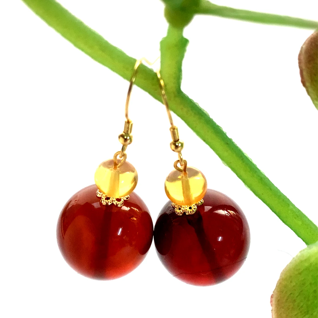 缅甸血珀耳钩耳坠耳钉镶嵌时尚气质简约百搭