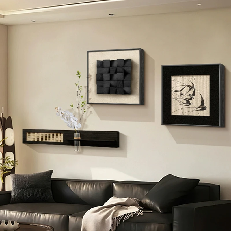 中古风抽象客厅装饰画法式水培绿植电视沙发背景墙挂画入户玄关画