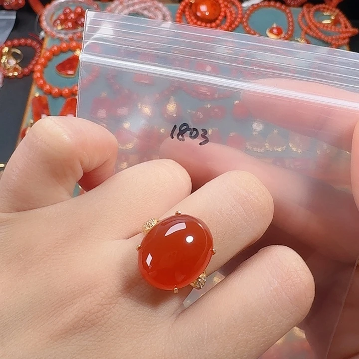 南红玛瑙银S925镶嵌戒指