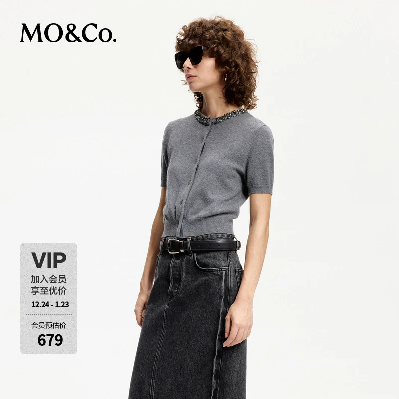 【流光风】【绵羊毛×山羊绒】MOCO手缝钻饰针织衫开衫MBD1CARK02