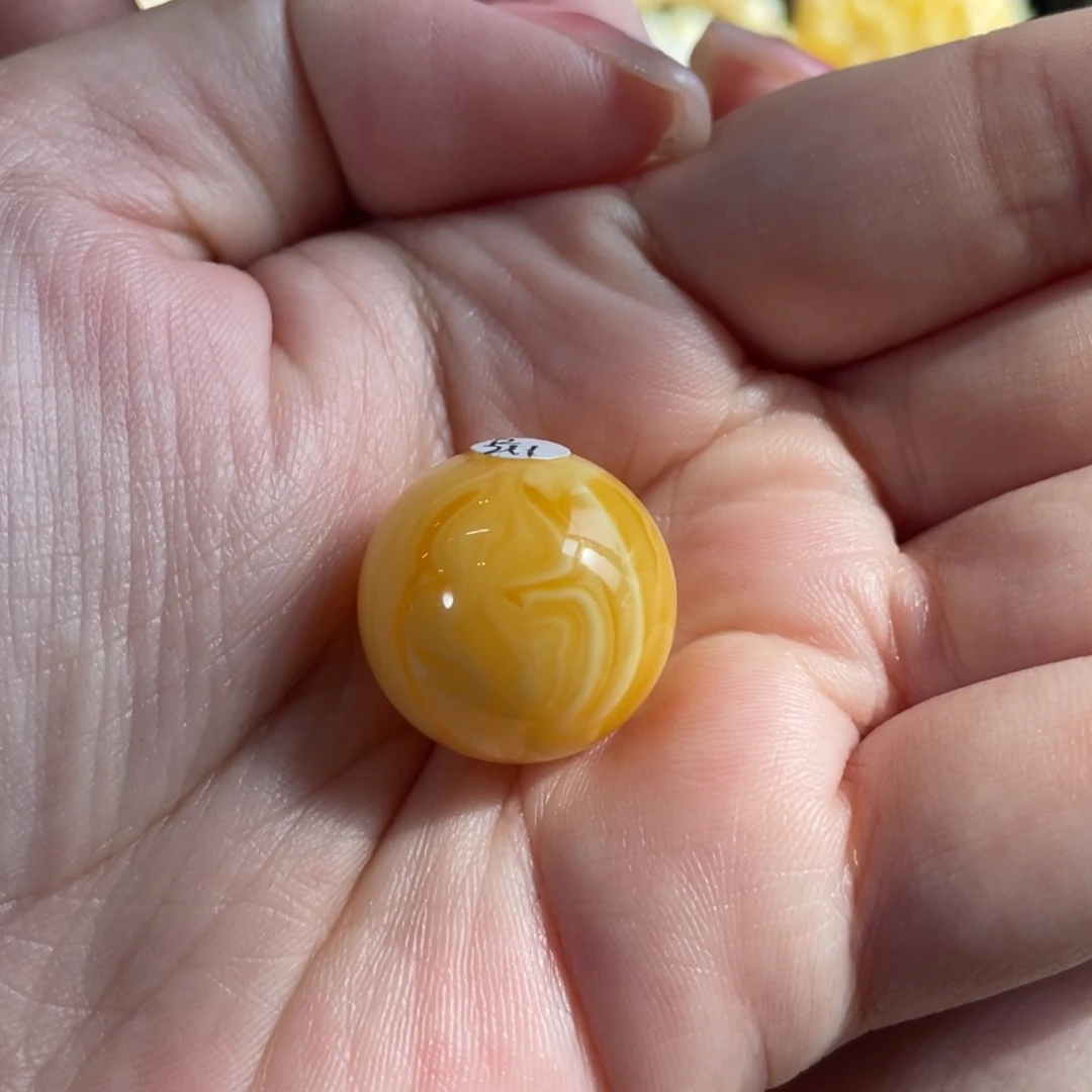 琥珀未镶嵌裸石20m焦皮橘低浓蜡瓷白拉丝妖花圆珠R211