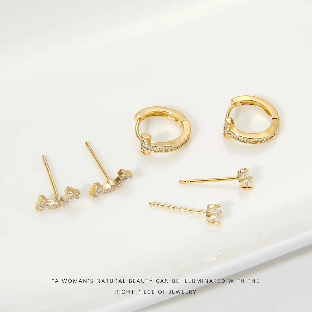 铜合金合成锆石耳饰 【微笑套装2】气质精致百搭耳钉A617