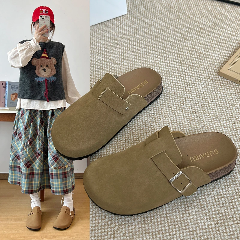 双圆头8825-1半拖博肯侧边扣8825-2棉博肯包头半拖鞋软底防滑外穿