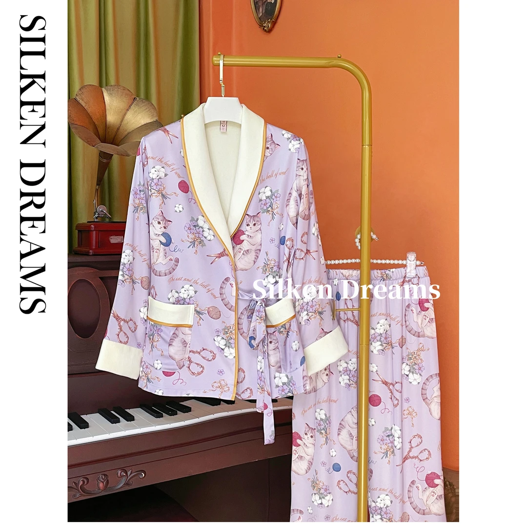 【悠长假期 | 黛莉的猫】冬季轻奢休闲海岛绒加厚睡衣家居服套装