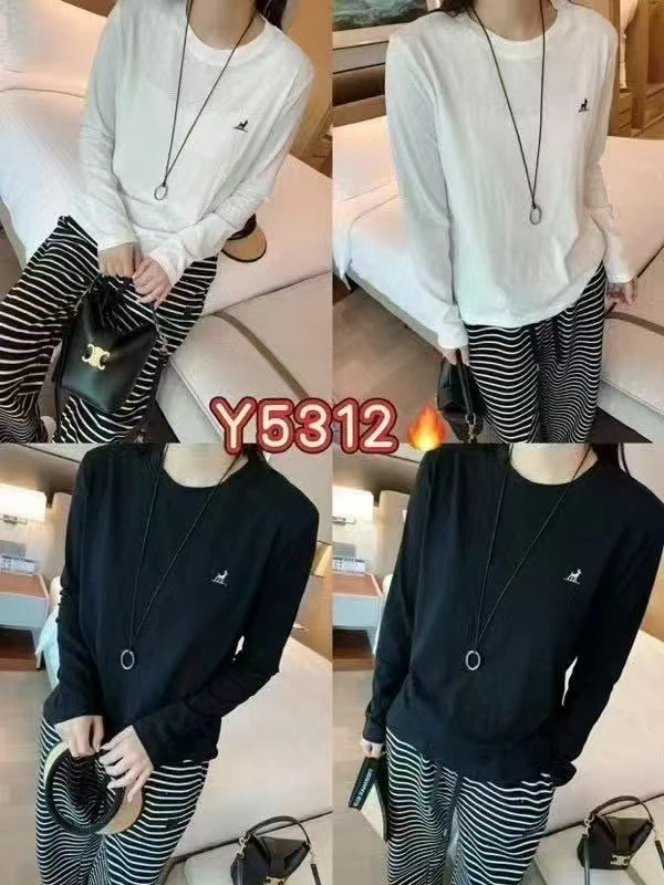 圆领刺绣图案长袖上衣