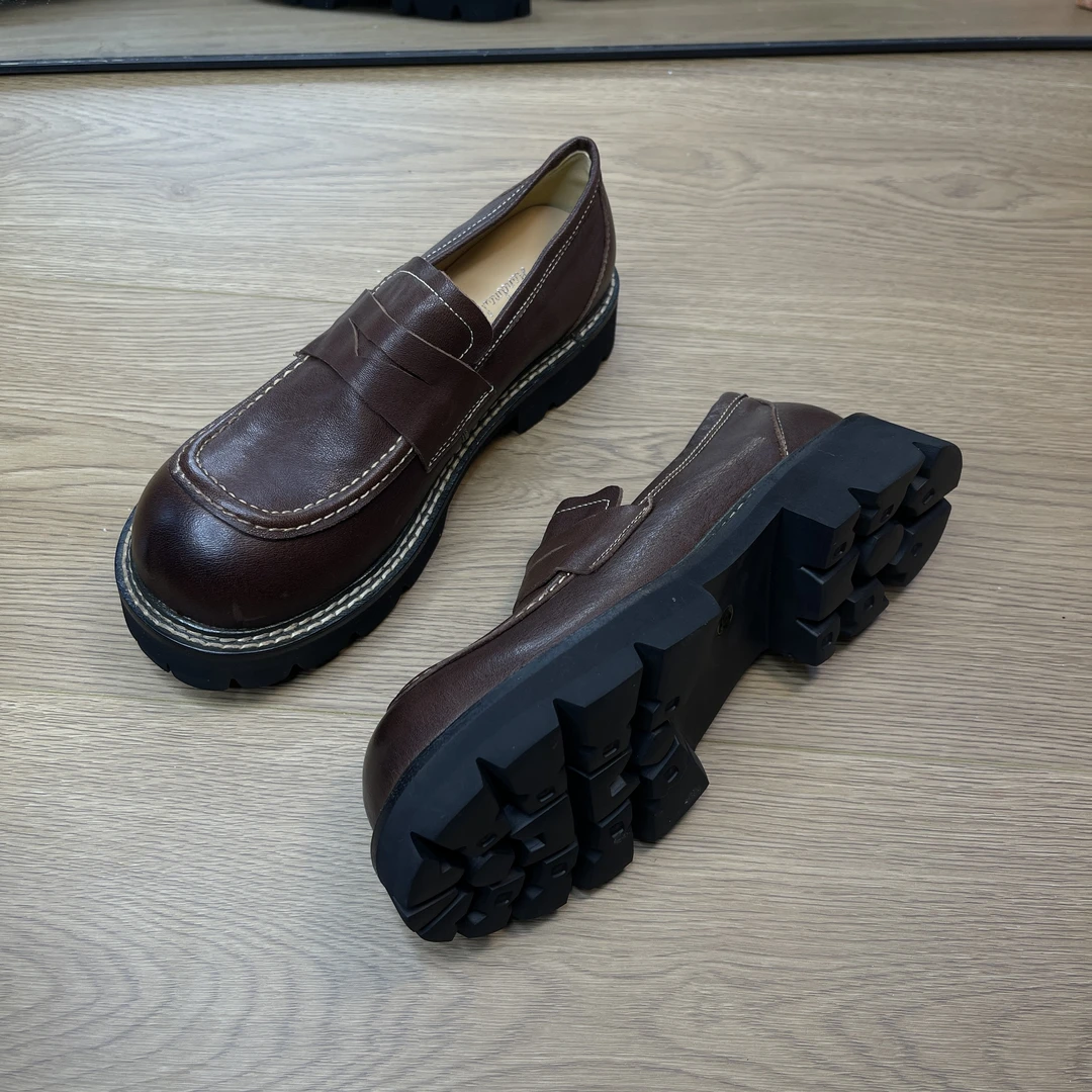 厚底乐福鞋皮鞋2025英伦风复古真皮女士百搭时尚圆头休闲低帮单鞋