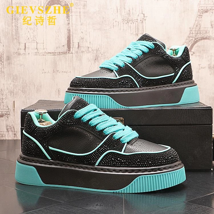 纪诗哲男鞋子春夏季低帮水钻单鞋男士厚底透气板鞋小众时尚休闲鞋