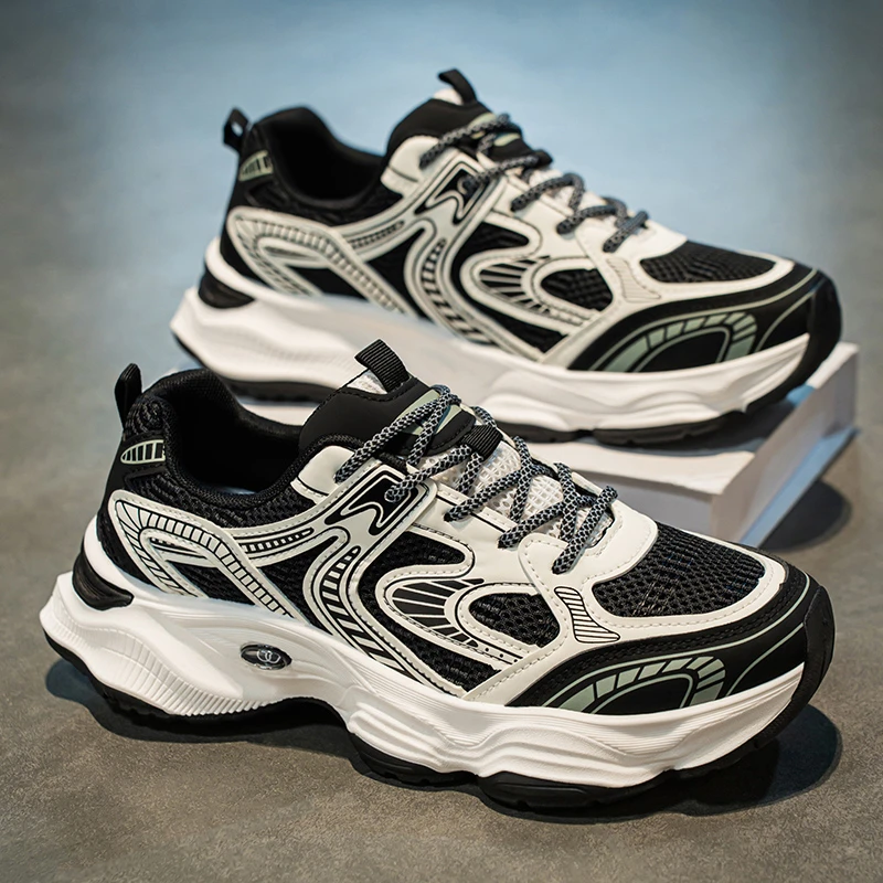 2025春季男鞋新款透气网面鞋子男潮流百搭厚底运动休闲老爹潮鞋