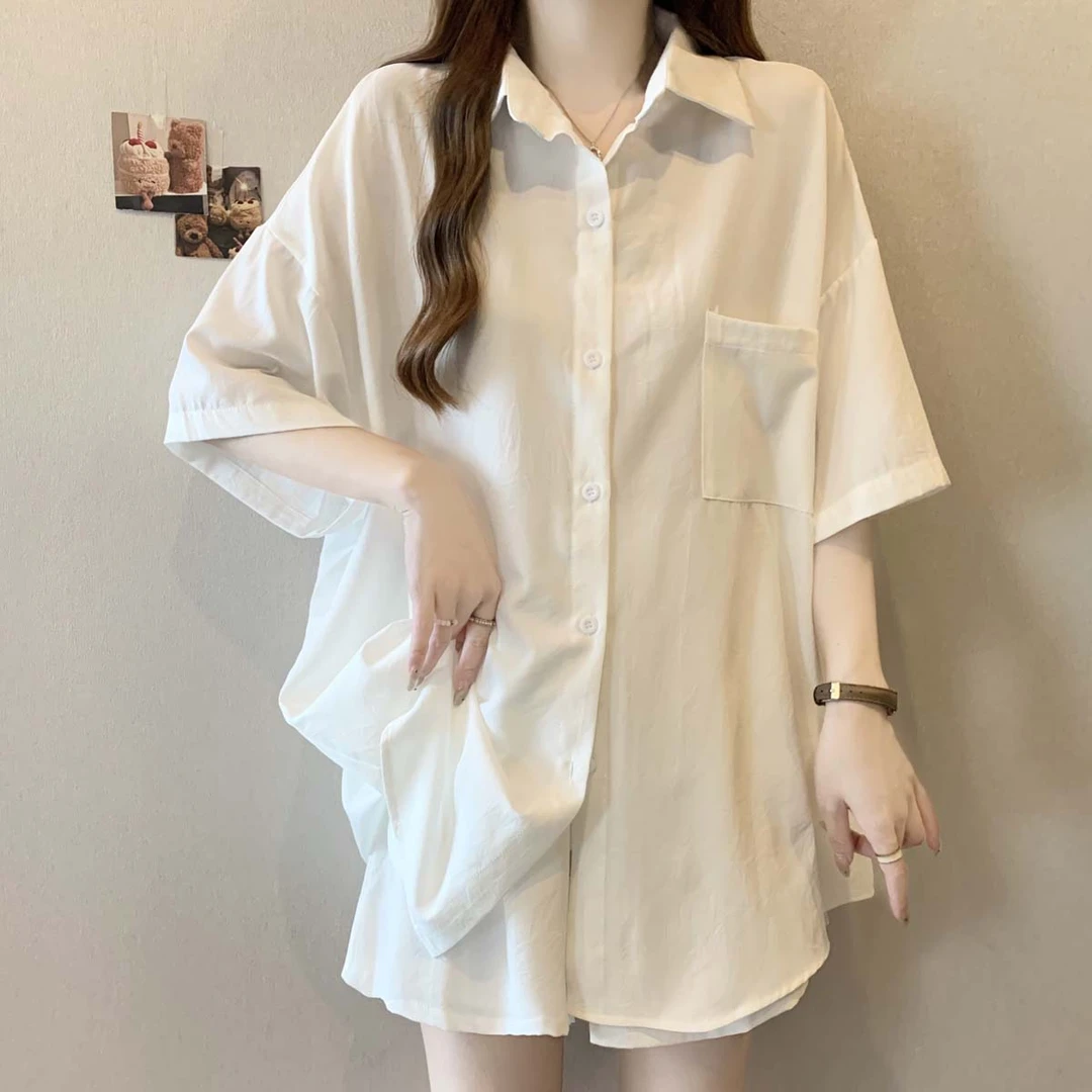 微胖妹妹大码2025夏季polo领宽松版单排扣休闲衬衣套装百搭两件套
