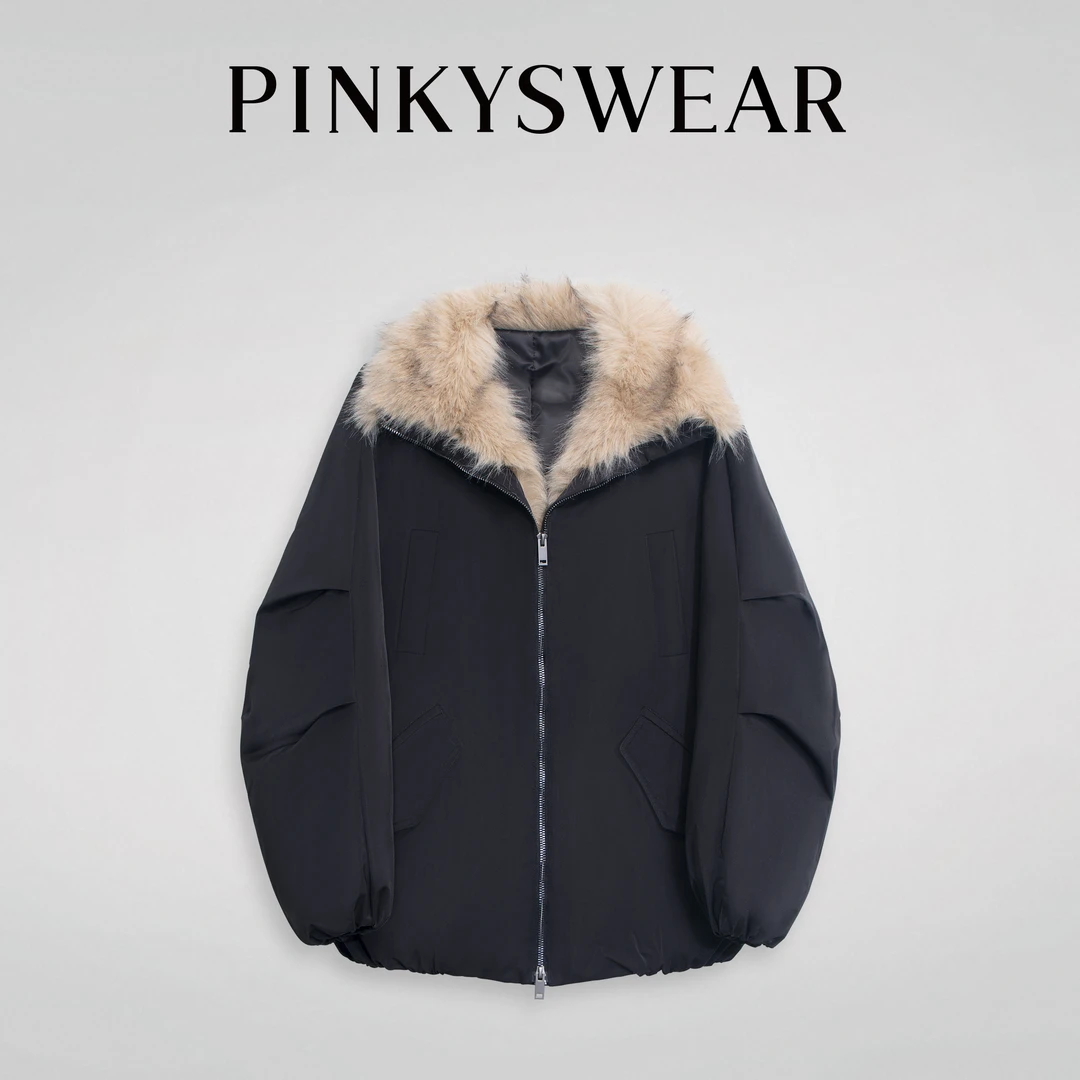 画界「奢华保暖」新款潮牌女装环保皮草拼接毛领羽绒派克服WT1812