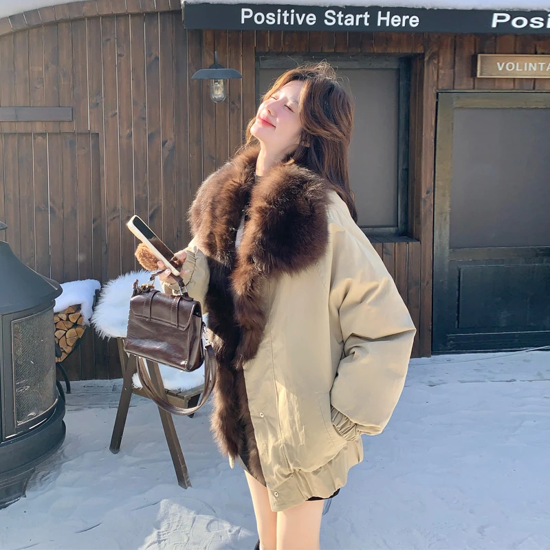 复古工装风大翻领派克羽绒服2025冬季新款氛围感港风白鸭绒厚外套