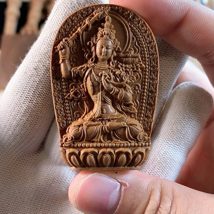 檀香木无事牌文殊菩萨461微瑕福利款无事牌