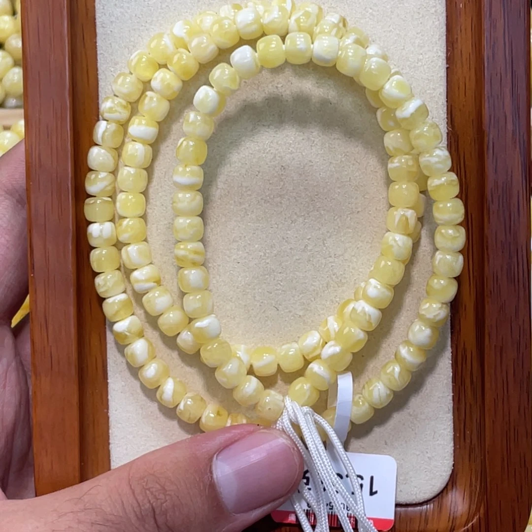 未镶嵌蜜蜡手链六毫米瓷白108