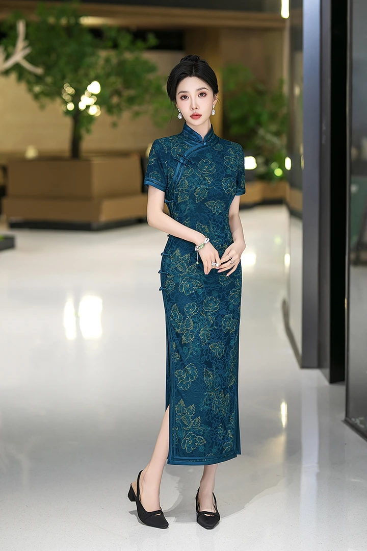 【342】（衣长125cm）重工高腰重缎精工气质旗袍