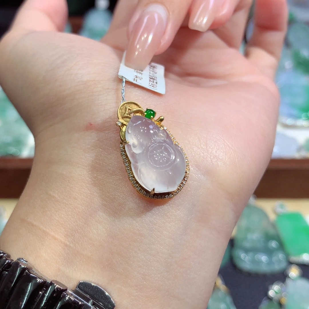 吊坠(不含链)18K金镶嵌翡翠