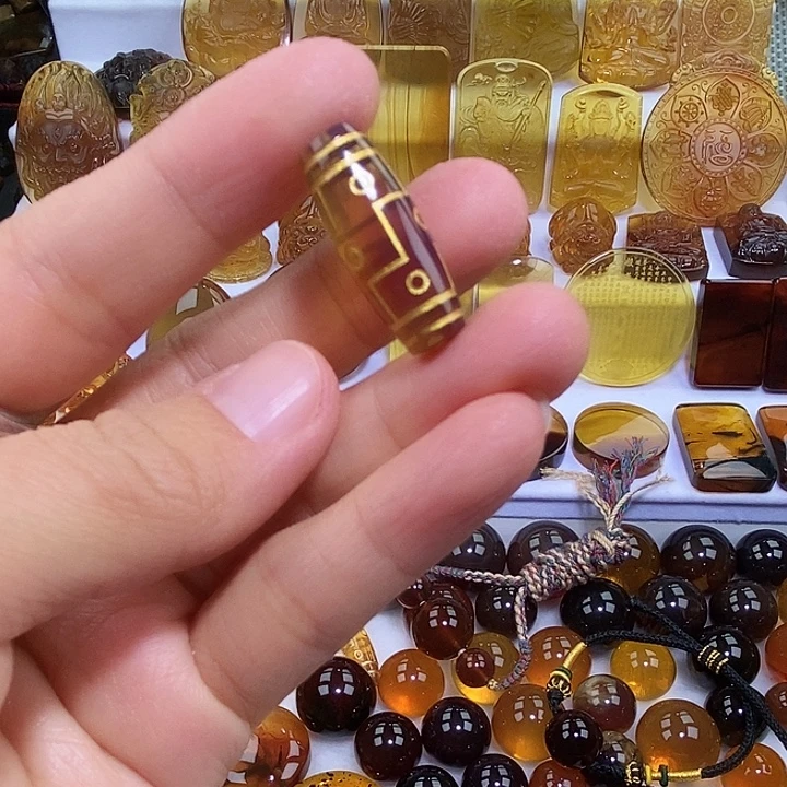 琥珀未镶嵌吊坠(不含链)天然缅甸琥珀金棕九眼天珠