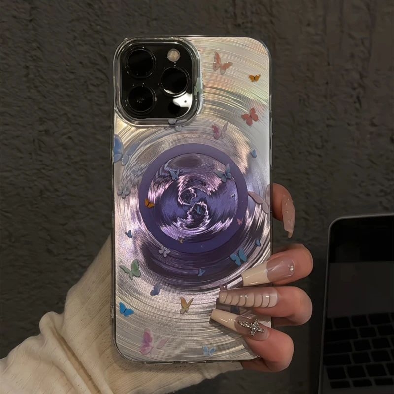 旋风IMD磁吸适用苹果16pro手机壳iPhone15紫色晕染旋涡蝴蝶小米15