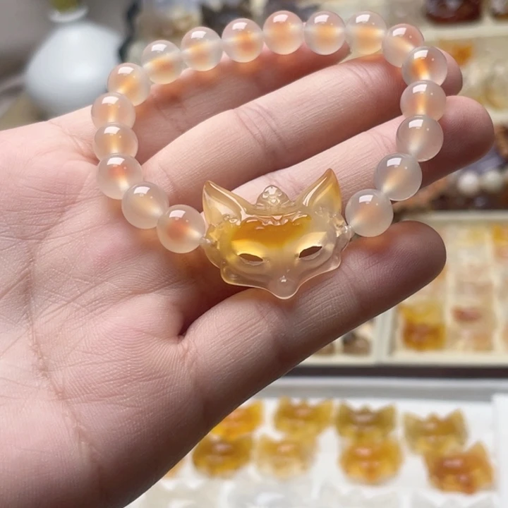 未镶嵌玛瑙狐狸面具手串玛瑙/玉髓