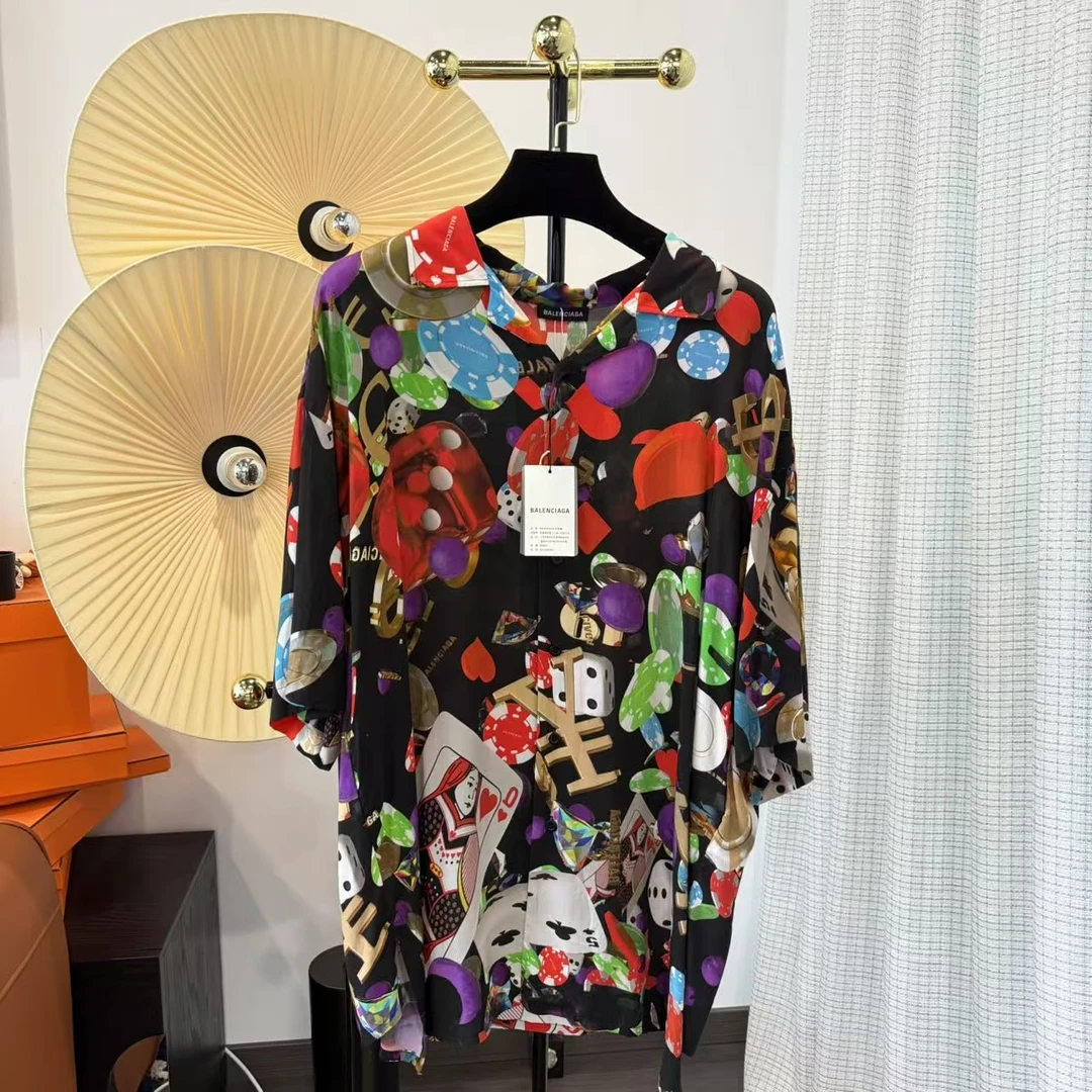 99新 Balenciaga/巴黎世家 SS19 赌场印花Logo 短袖衬衫 38尺码