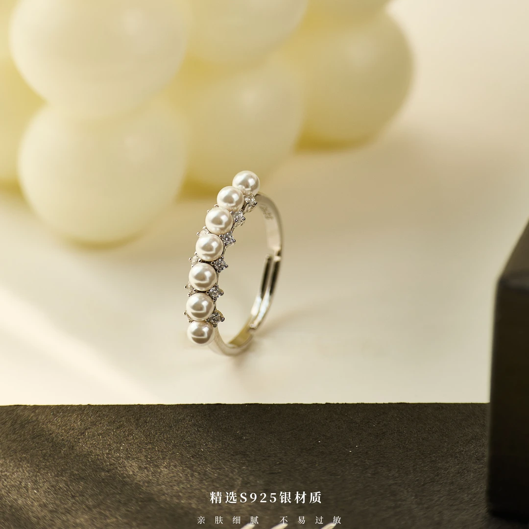 丽沁 925银戒指 满天星锆石戒指开口可调节气质超闪法式甜美戒圈