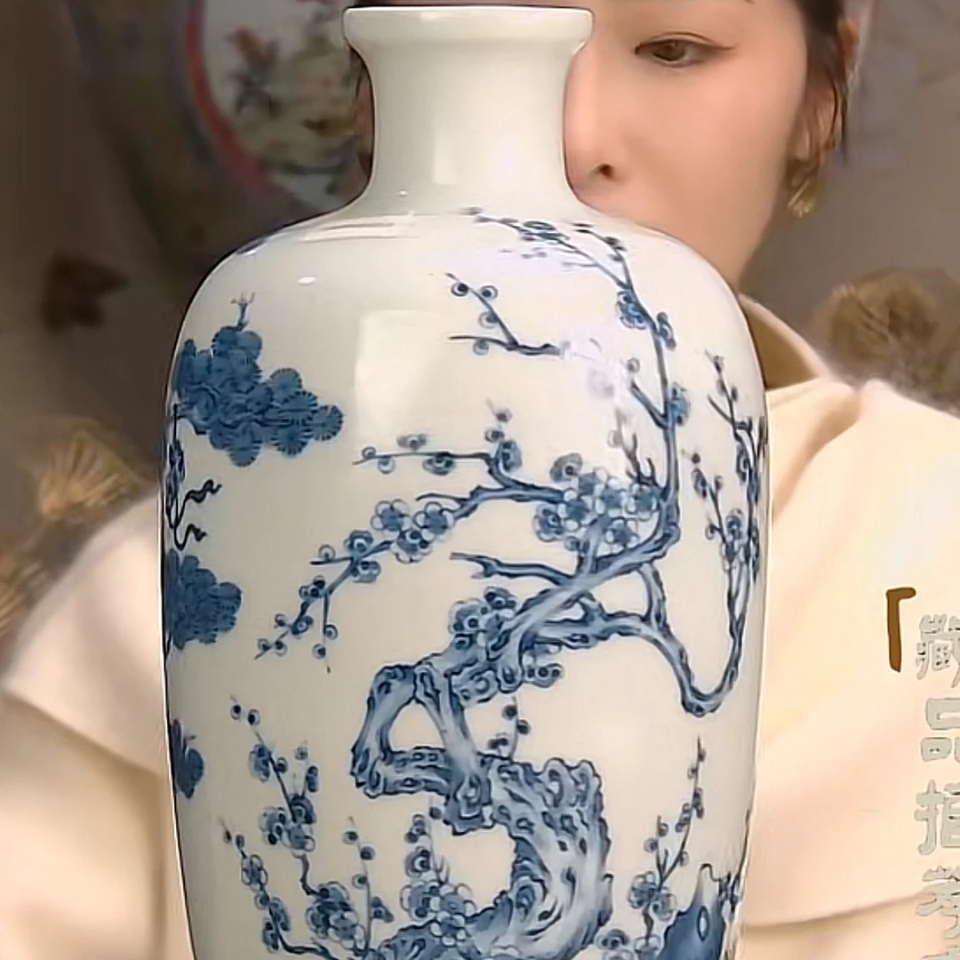 收藏/古玩清青花岁寒三友赏瓶