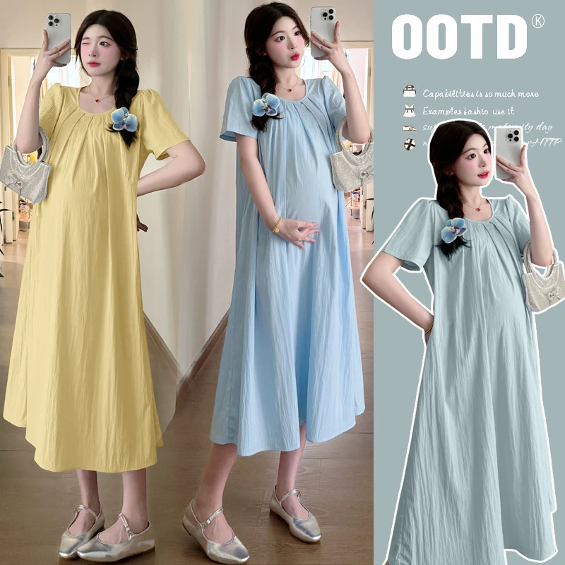 新款孕妇夏装连衣裙宽松时尚薄款清凉连衣裙长款孕妇裙显瘦孕妇装