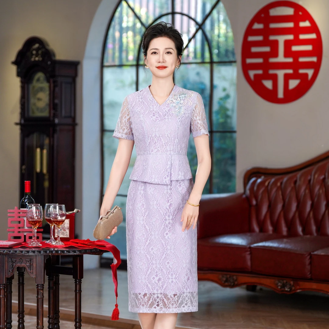 夏季新款高级感旗袍连衣裙F97婚礼国潮婚宴装气质短袖改良年轻款