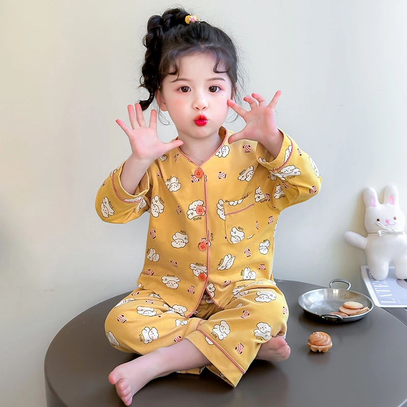 女童睡衣春秋纯棉防着凉分体套装儿童全棉长袖保暖卡通洋气家居服