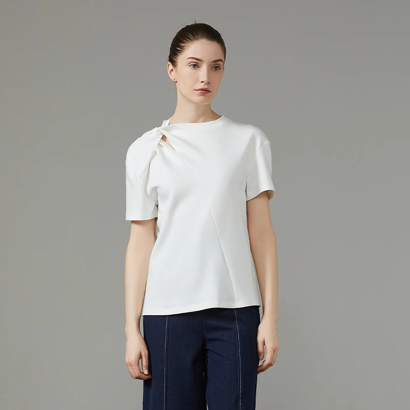 (现货)奥地利兰精重磅天丝莫代尔不对称打结优雅女王飞檐袖T恤