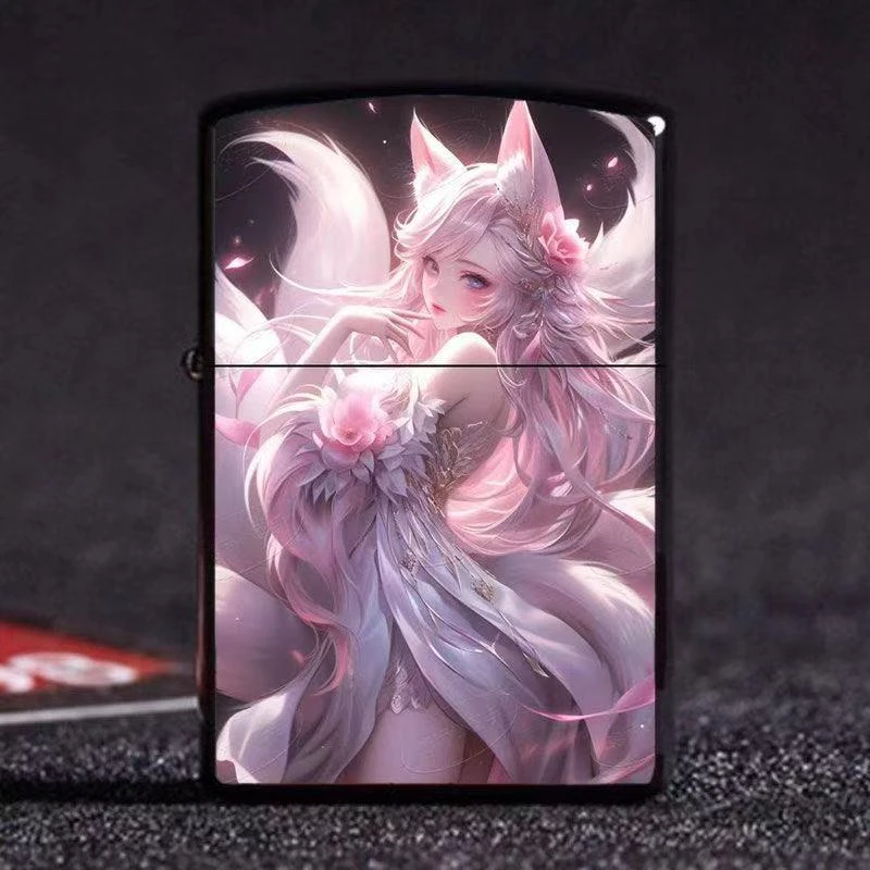 【妩媚妲己】煤油打火机个性高端金属颜值创意卡通人物可爱翻盖高档
