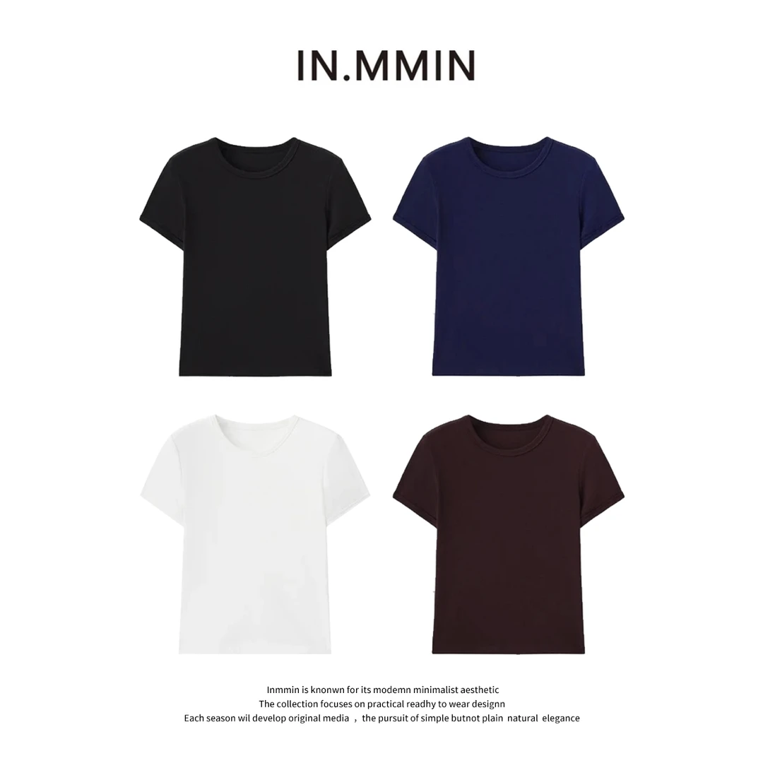 INMMIN有型糯米醋酸天丝羊毛松弛感圆领短袖T恤