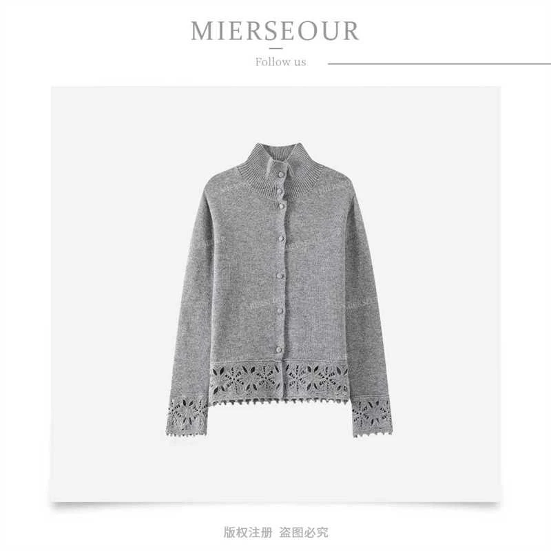 2025冬季新款百搭够花镂空高领毛衣开衫女3560