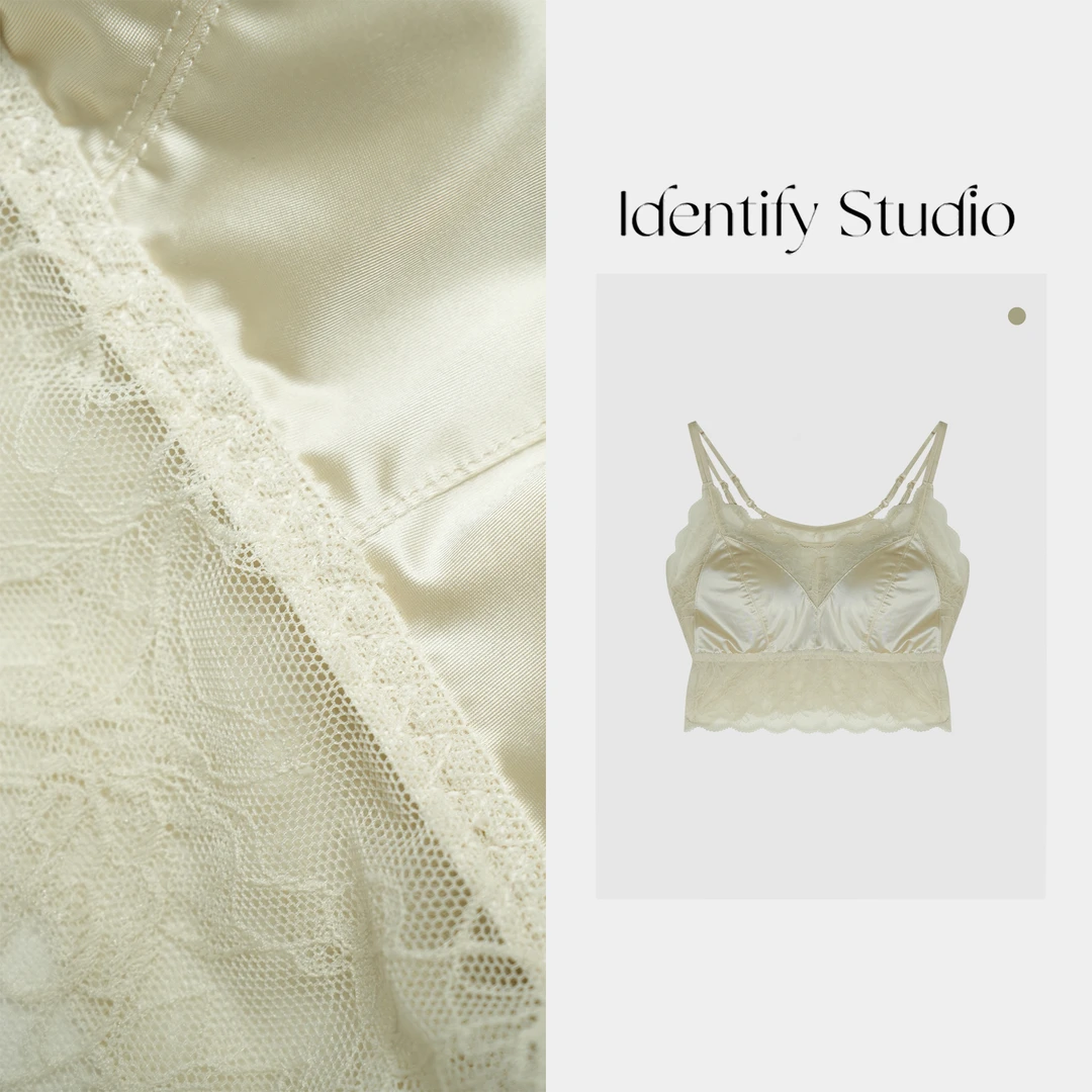 IDENTIFY"蕾丝内搭"夏季新款蕾丝缎面固定杯吊带内衣美背25SS