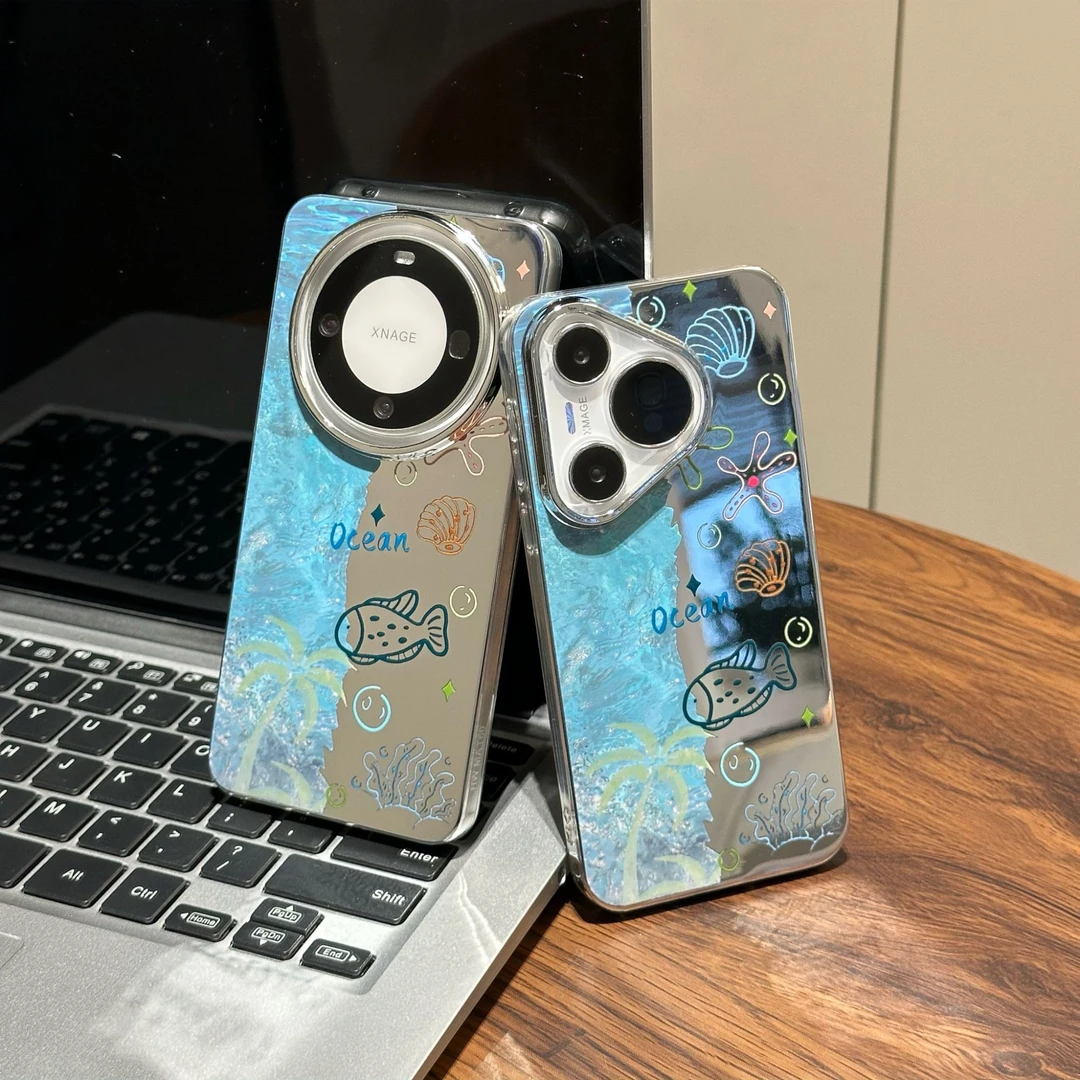 蓝色海洋世界适用苹果15/16promax镜面手机壳华为vivo小米14oppo