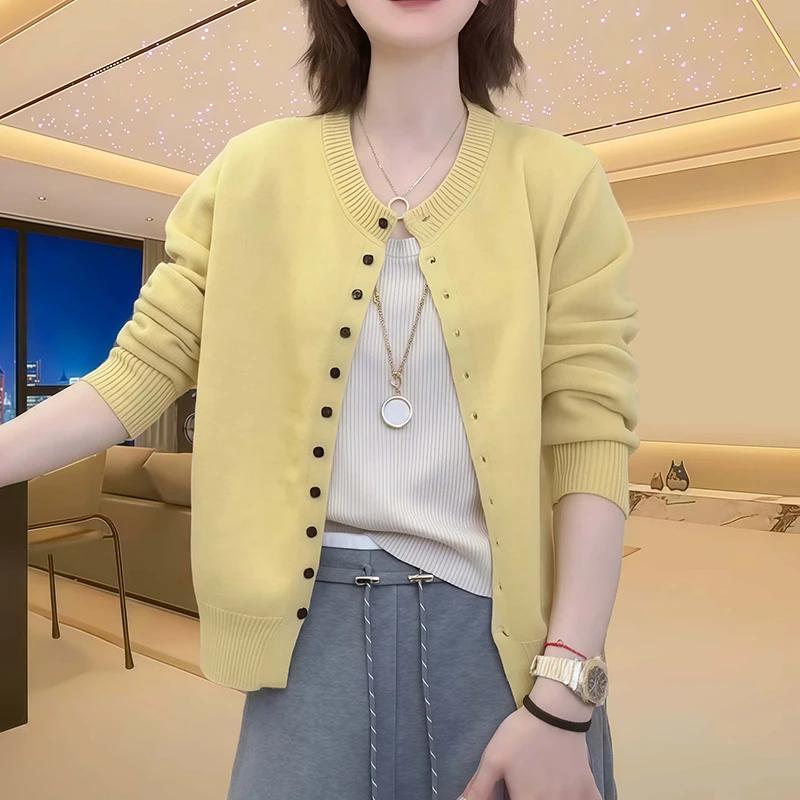 春季宽松长袖针织衫上衣女士2025休闲洋气时尚圆领薄款开衫毛衣
