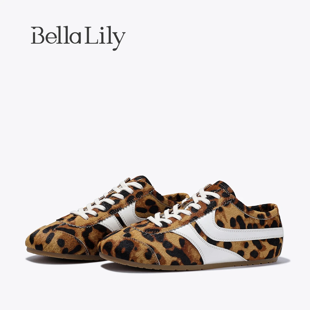 BellaLily2025夏季新款复古豹纹德训鞋女美拉德风平底休闲鞋潮鞋