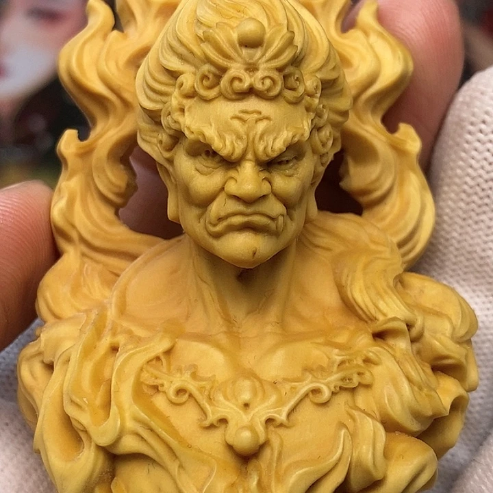木黄杨木不动明王摆件手工开脸