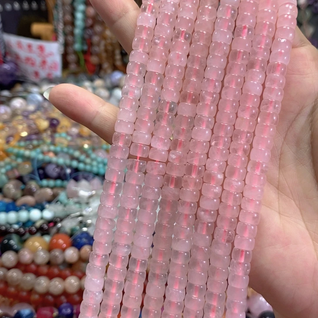 未镶嵌玛瑙/玉髓珠宝半成品粉晶直切一条卡7mm