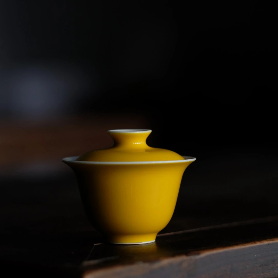 【守艺】黄釉微澜盖碗 宜茶之器黄釉瓷景德镇手工陶瓷 茶器